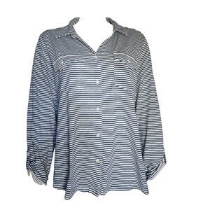 Croft & Barrow Button Down Shirt Womens Size XL Blue White Striped Long Sleeve